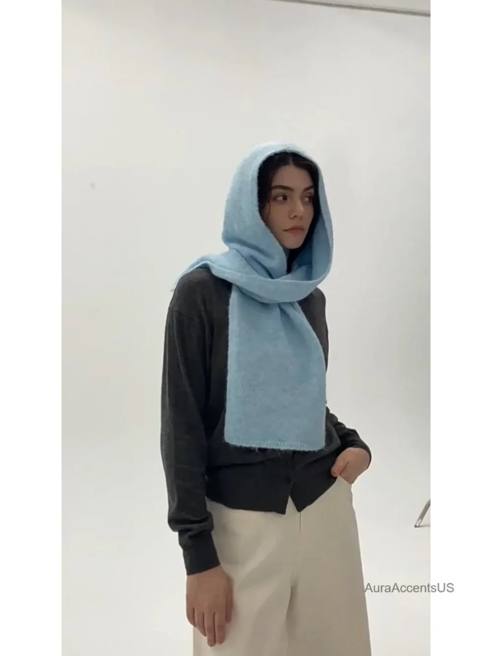 Cozy Hooded Scarf Women Winter Knitted 2 in 1 Hat Scarf Balaclava Neck Warmer